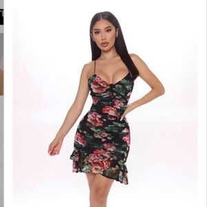 Fashion Nova Black and Pink Floral Mini Dress